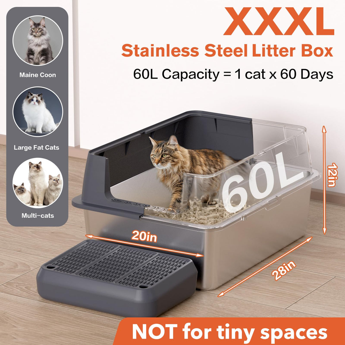 XXL Stainless Steel Cat Litter Box with Lid Y3630