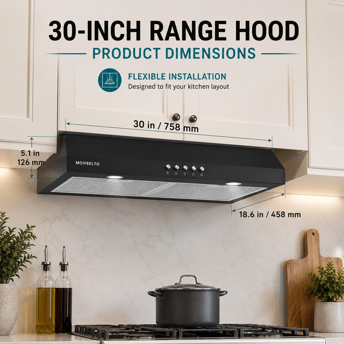 30" Black Under Cabinet Range Hood N1077