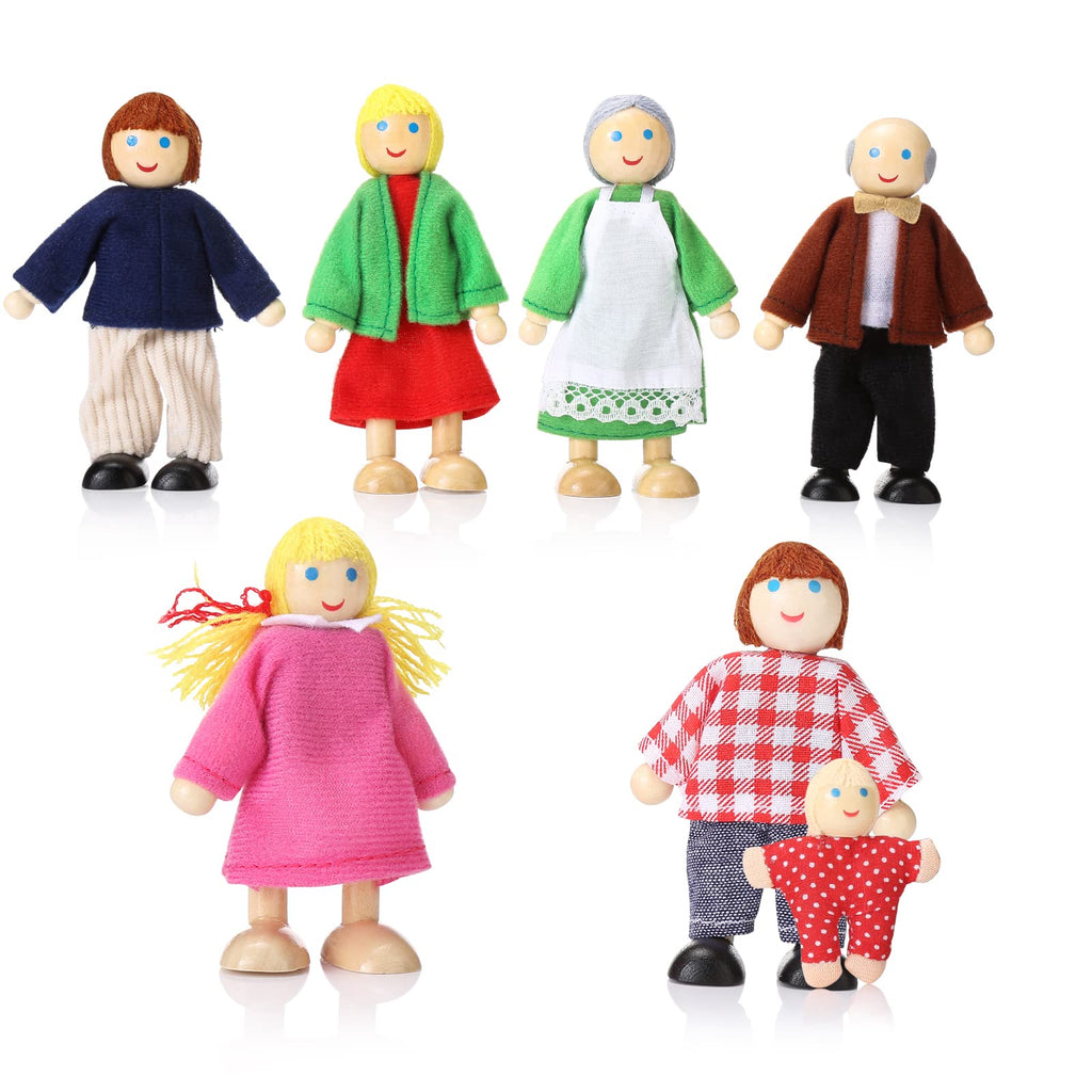 Wooden Dollhouse People Set of 7 Mini Dolls B185