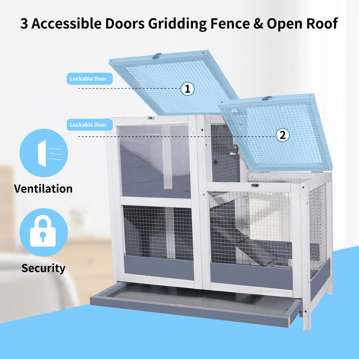2-Story Wooden Small Animal Cage with Removable Tray and Ramp H600056