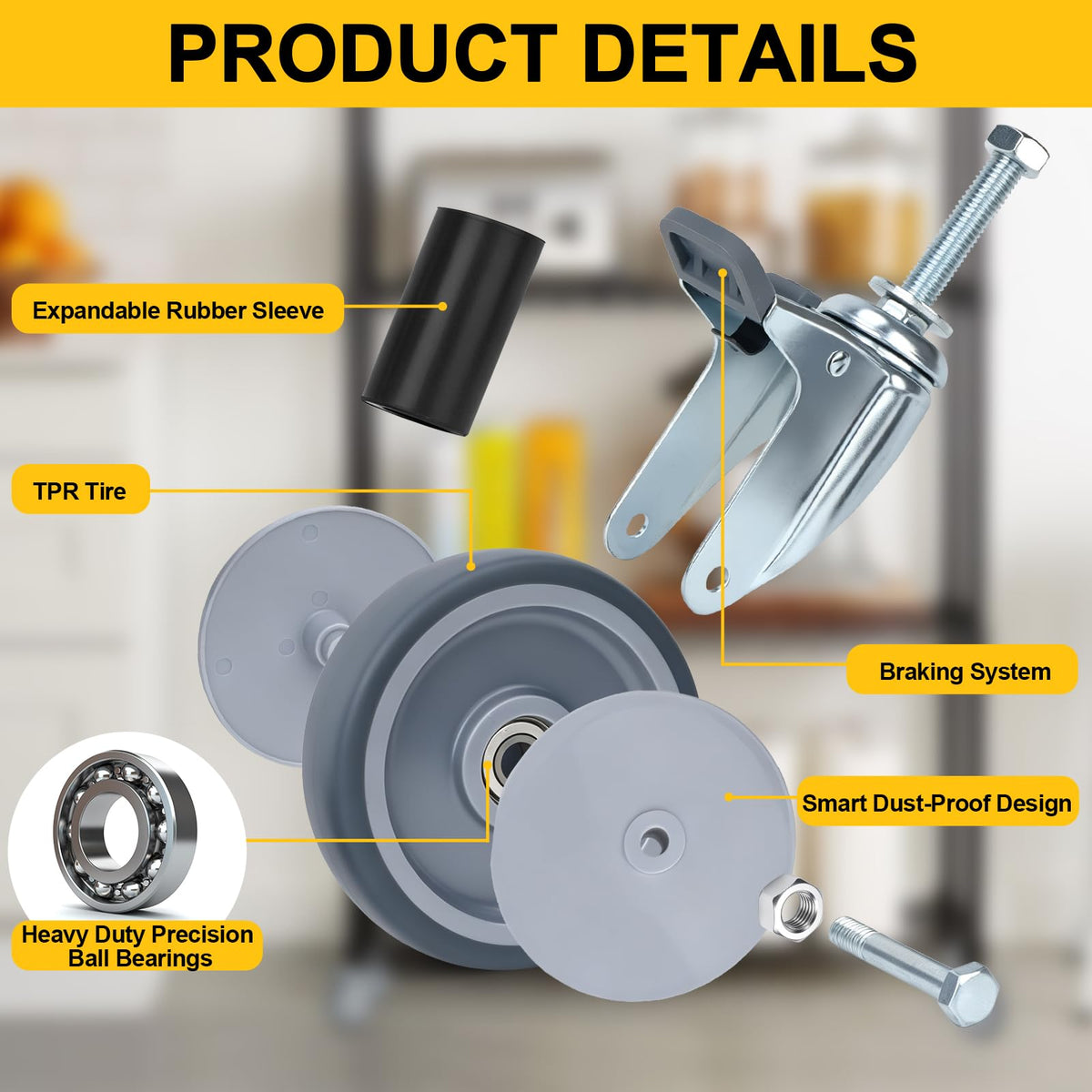 2 Inch Expanding Stem Caster Wheels with Locking Brake Set of 4 O26248