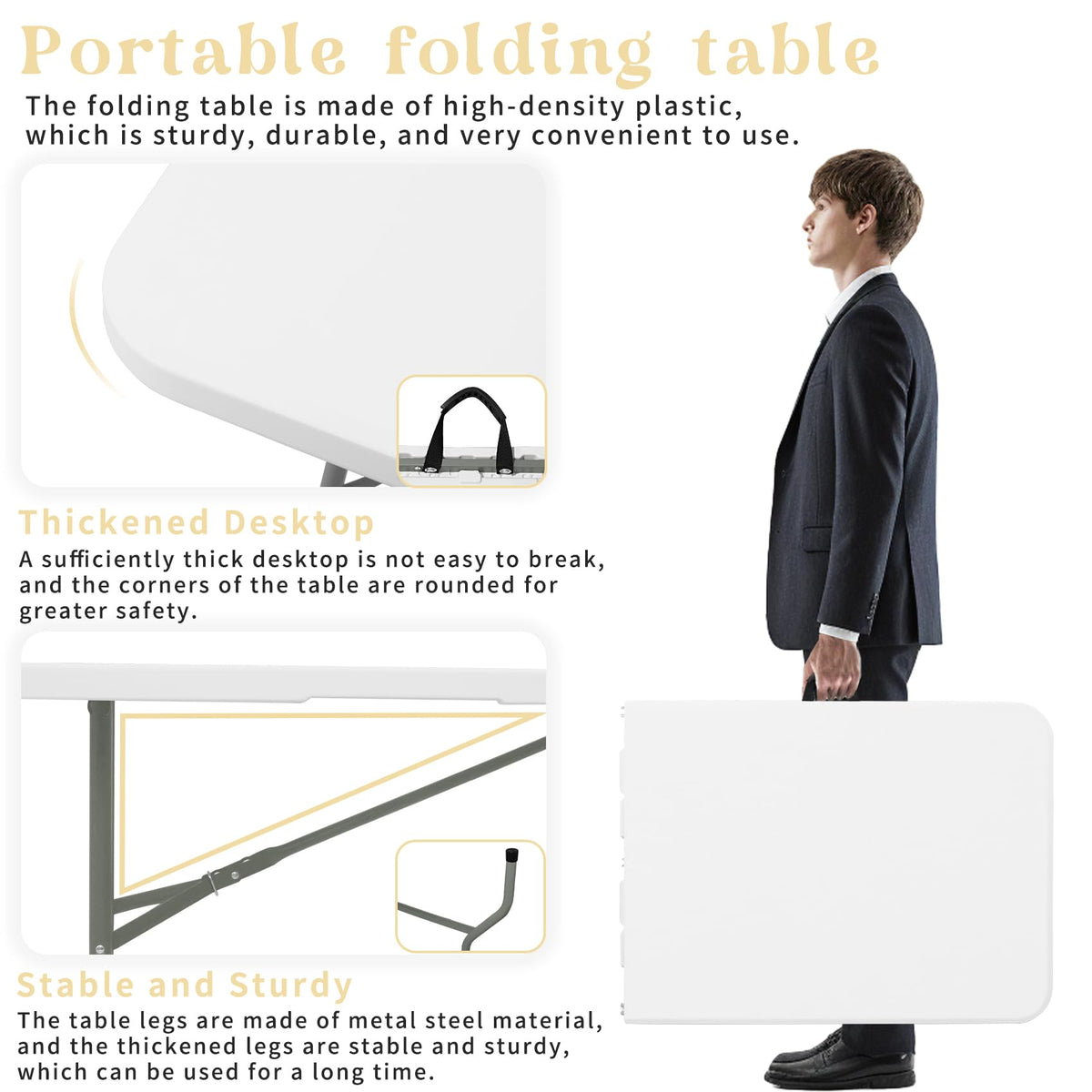 Set of 2 White 6 FT Folding Plastic Table Z246817