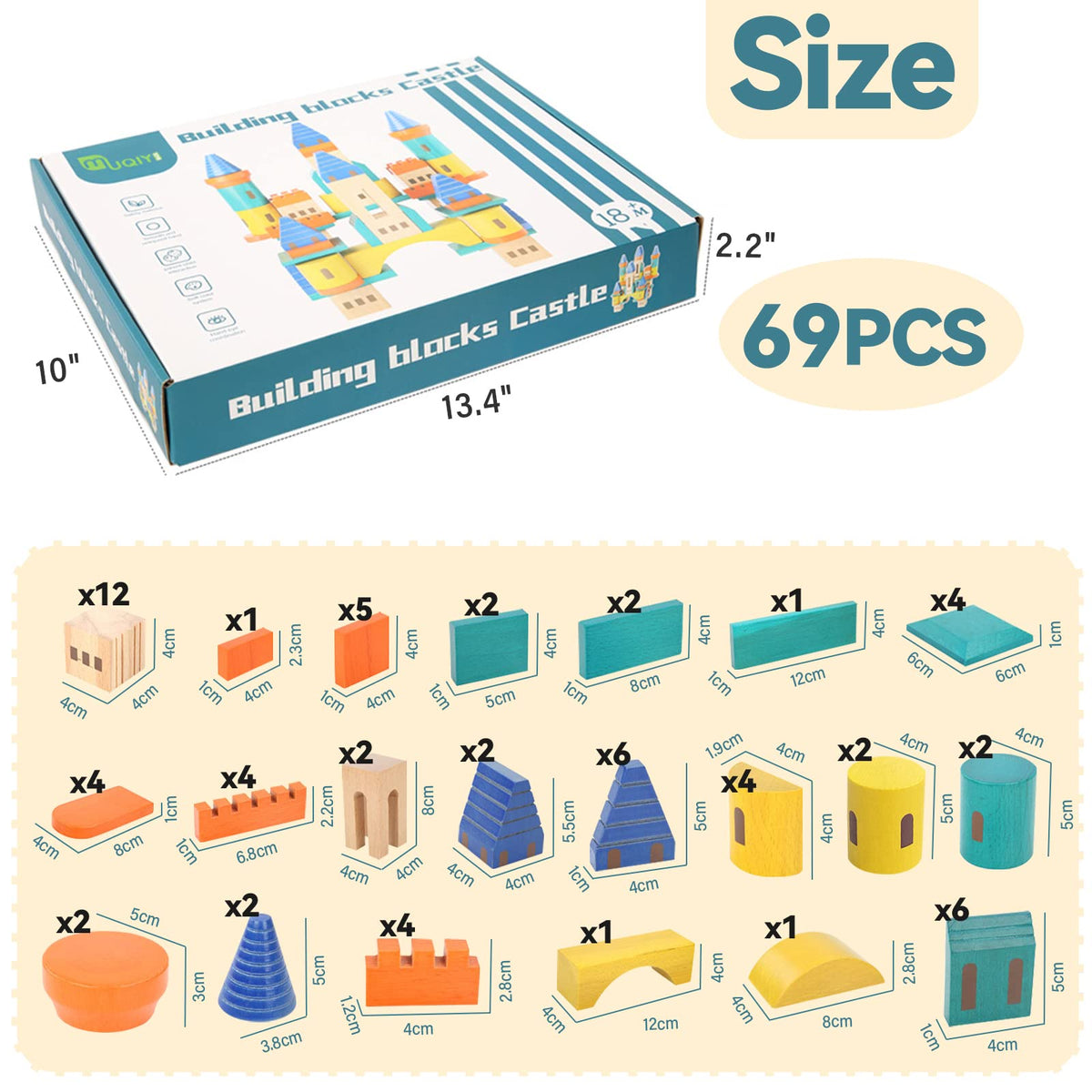 69 Pcs Wooden Building Blocks Set F23991