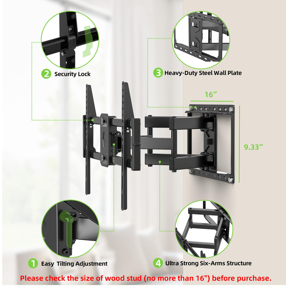 Full Motion TV Wall Mount for 42-90 inch Flat Screen U939913