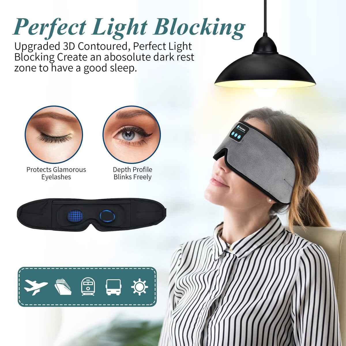 Wireless 3D Eye Mask Sleep Headphones Grey U115