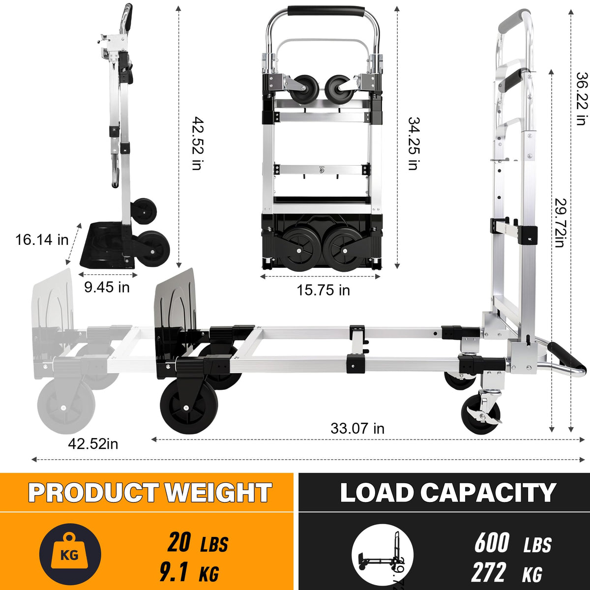 3 in 1 Convertible Folding Hand Truck with 2 Straps B91021