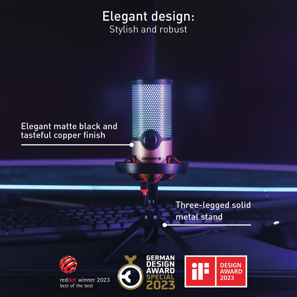 USB Microphone with RGB Lighting, 4 Polar Patterns, Black/Copper V3986