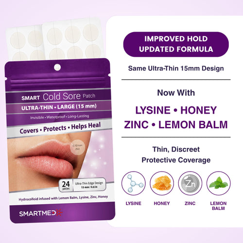 15 mm Hydrocolloid Cold Sore Patches with Lysine, Honey, Zinc & Lemon Balm, 24 Count J904