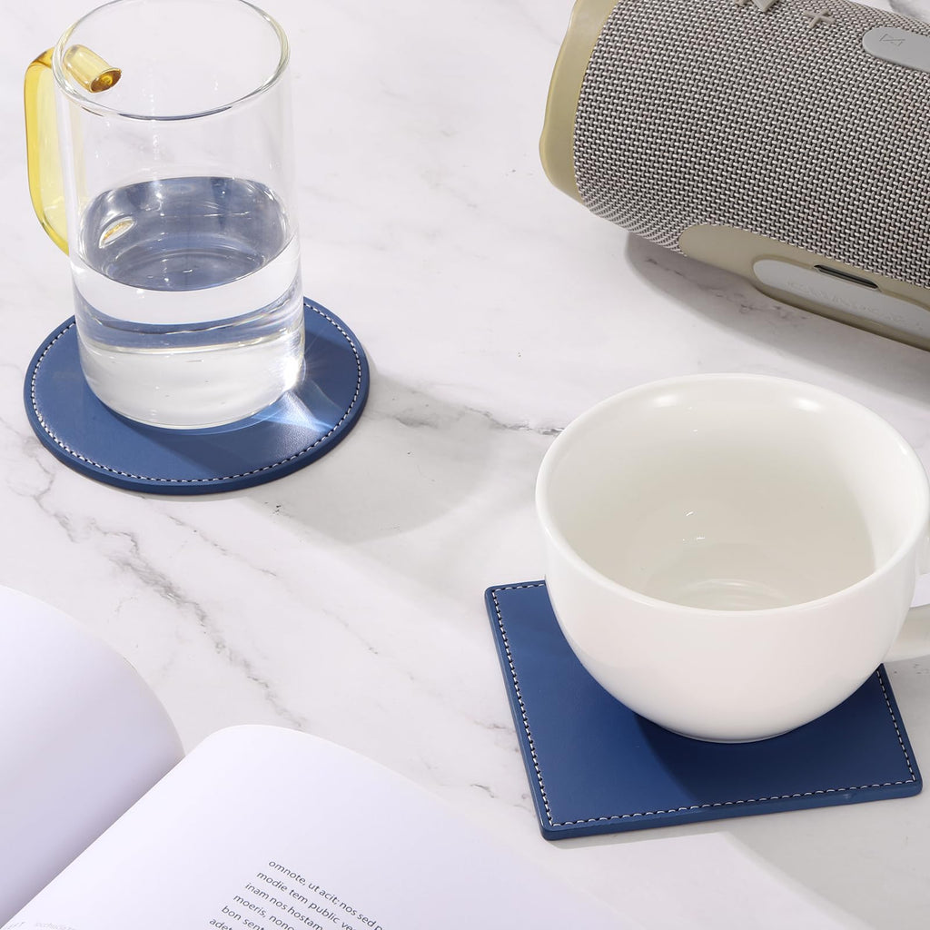 White Stitched Dual Sided Leather Coasters Set of 4 Q853