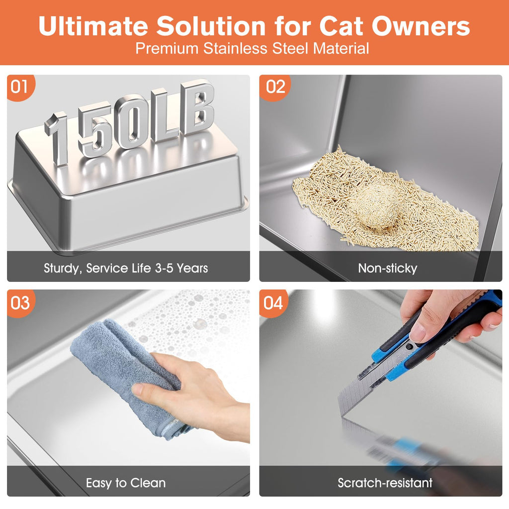 XXL Stainless Steel Cat Litter Box with Lid Y3630