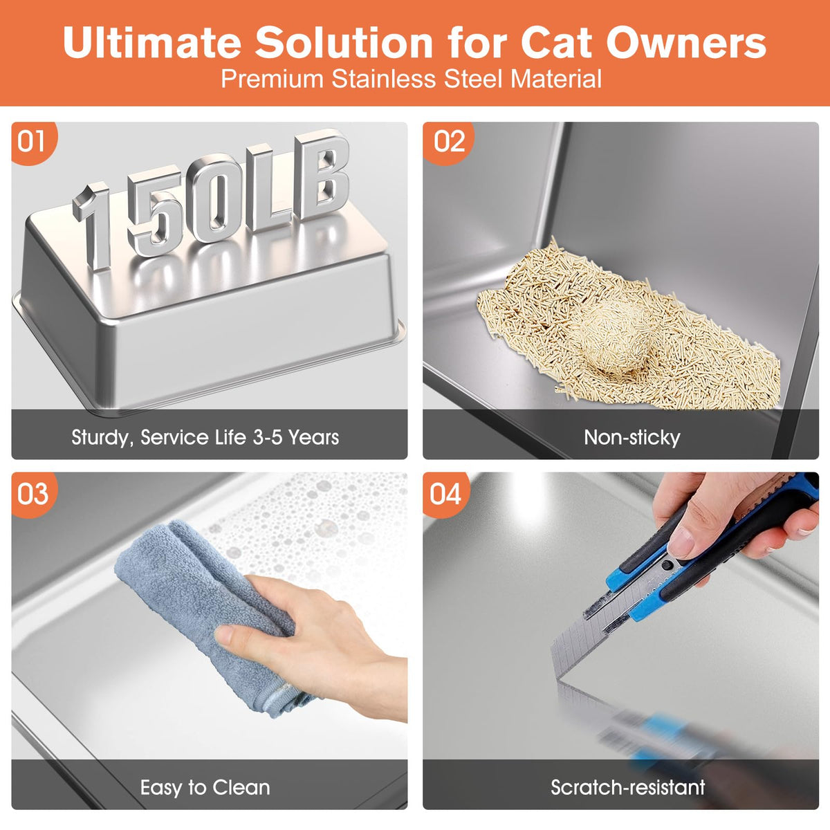 XXL Stainless Steel Cat Litter Box with Lid Y3630