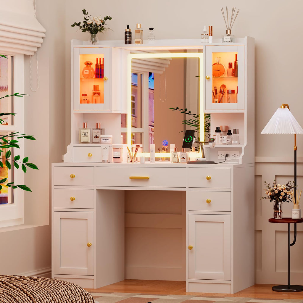 White Makeup Vanity Desk with LED Mirror S216