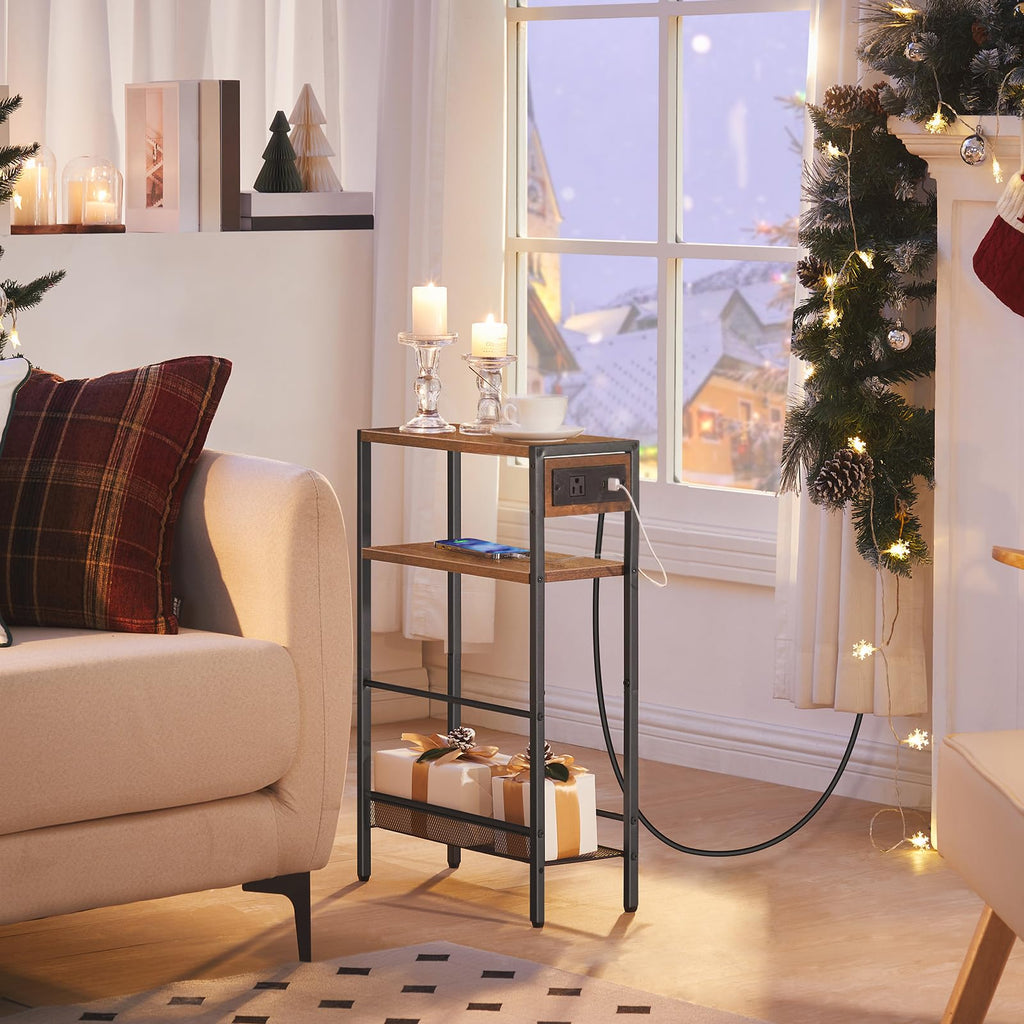 Small Narrow Side Table with Charging Station and Storage Shelf G165954