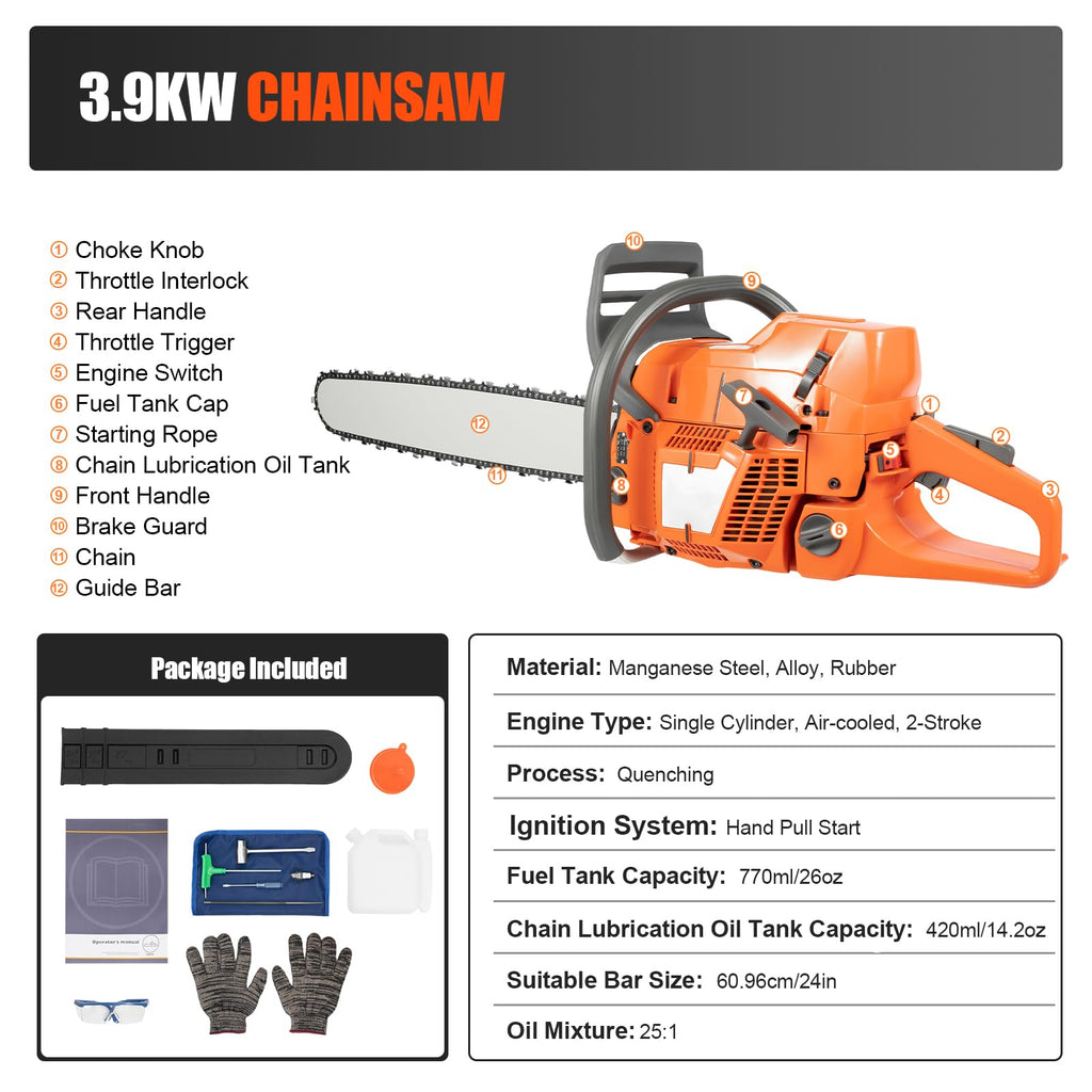 24 Inch 72CC Gas Chainsaw B8198