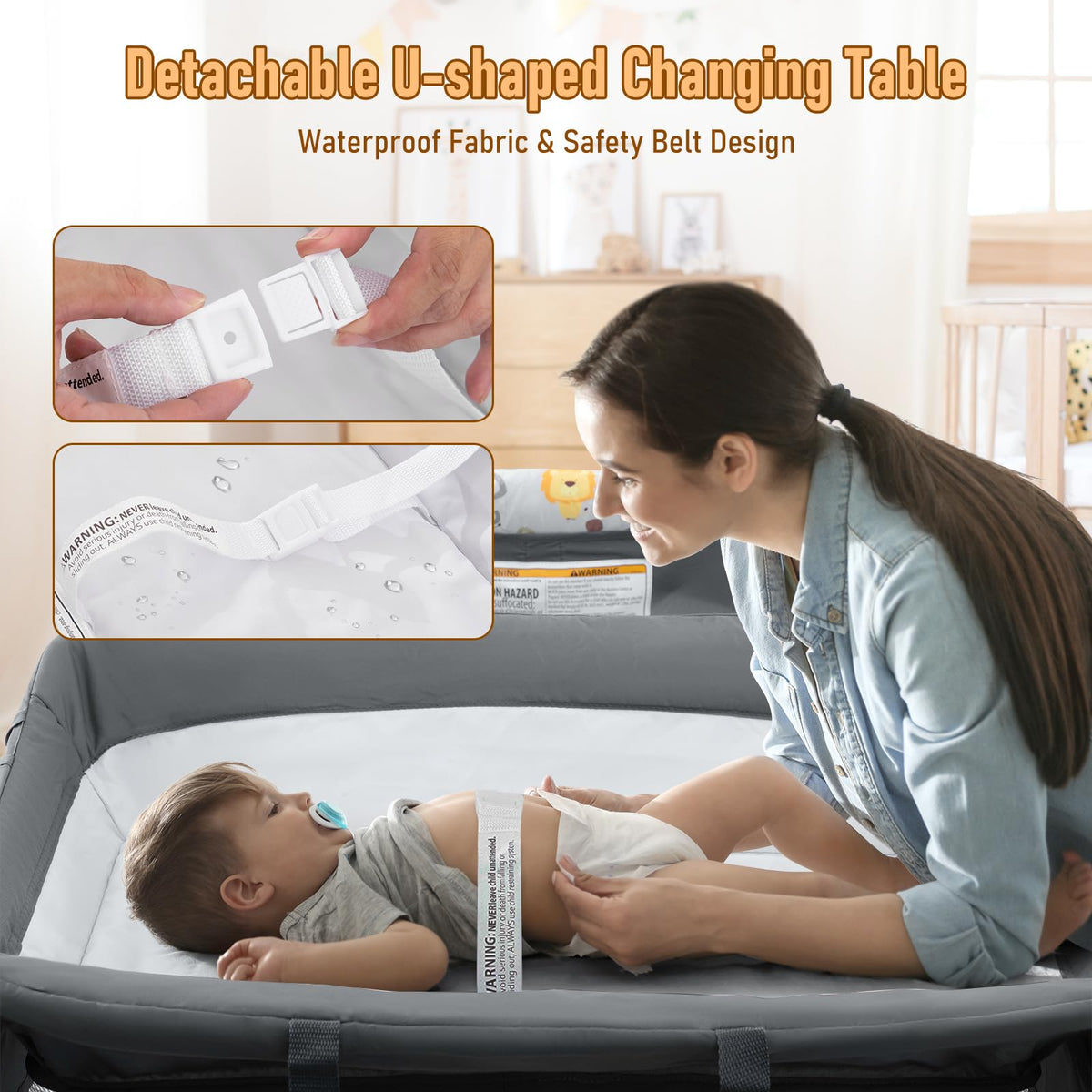 5-in-1 Convertible Baby Crib Bassinet Playpen S27185