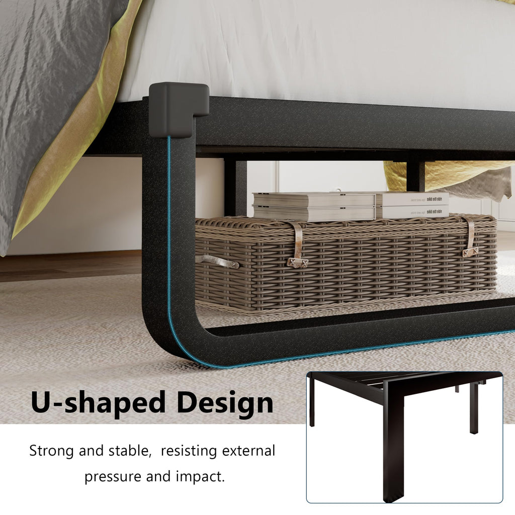 Twin Metal Platform Bed Frame with Linen Upholstered Headboard P9103