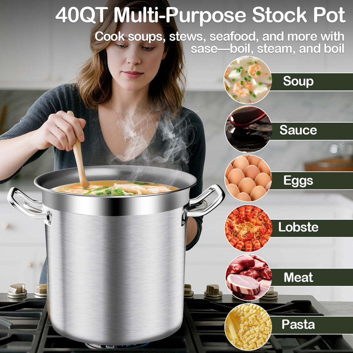 40QT Stainless Steel Stockpot with Lid V10324