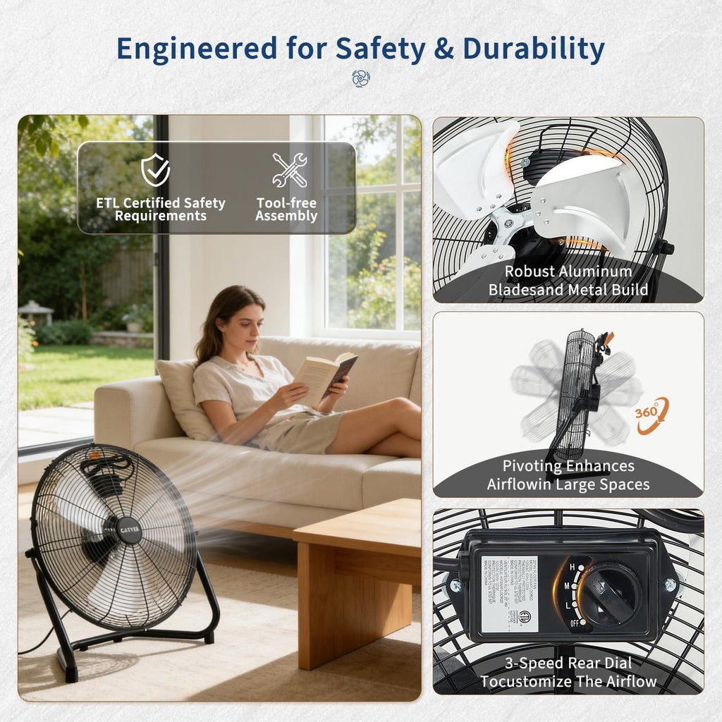 20 Inch 3 Speeds High Velocity Metal Floor Fan A37342