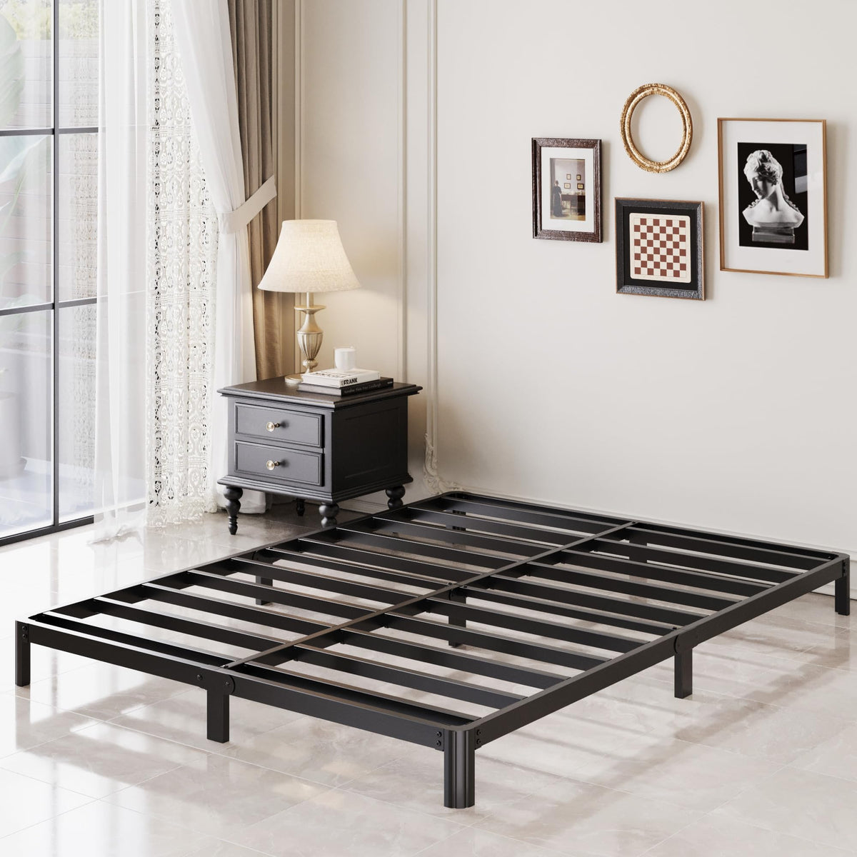 Black 7 Inch Queen Metal Platform Bed Frame P81452