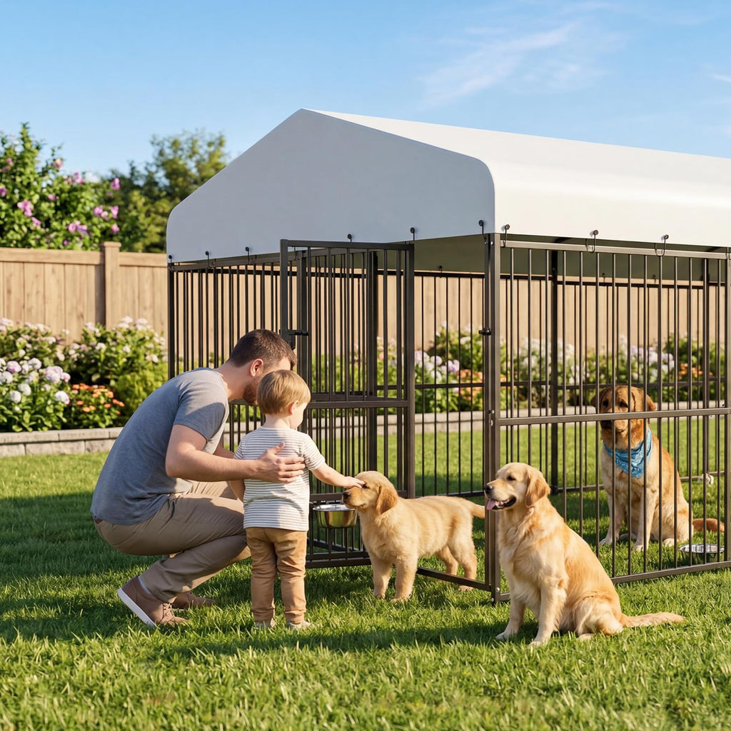Large Outdoor Dog Kennel with Waterproof Canopy B263783
