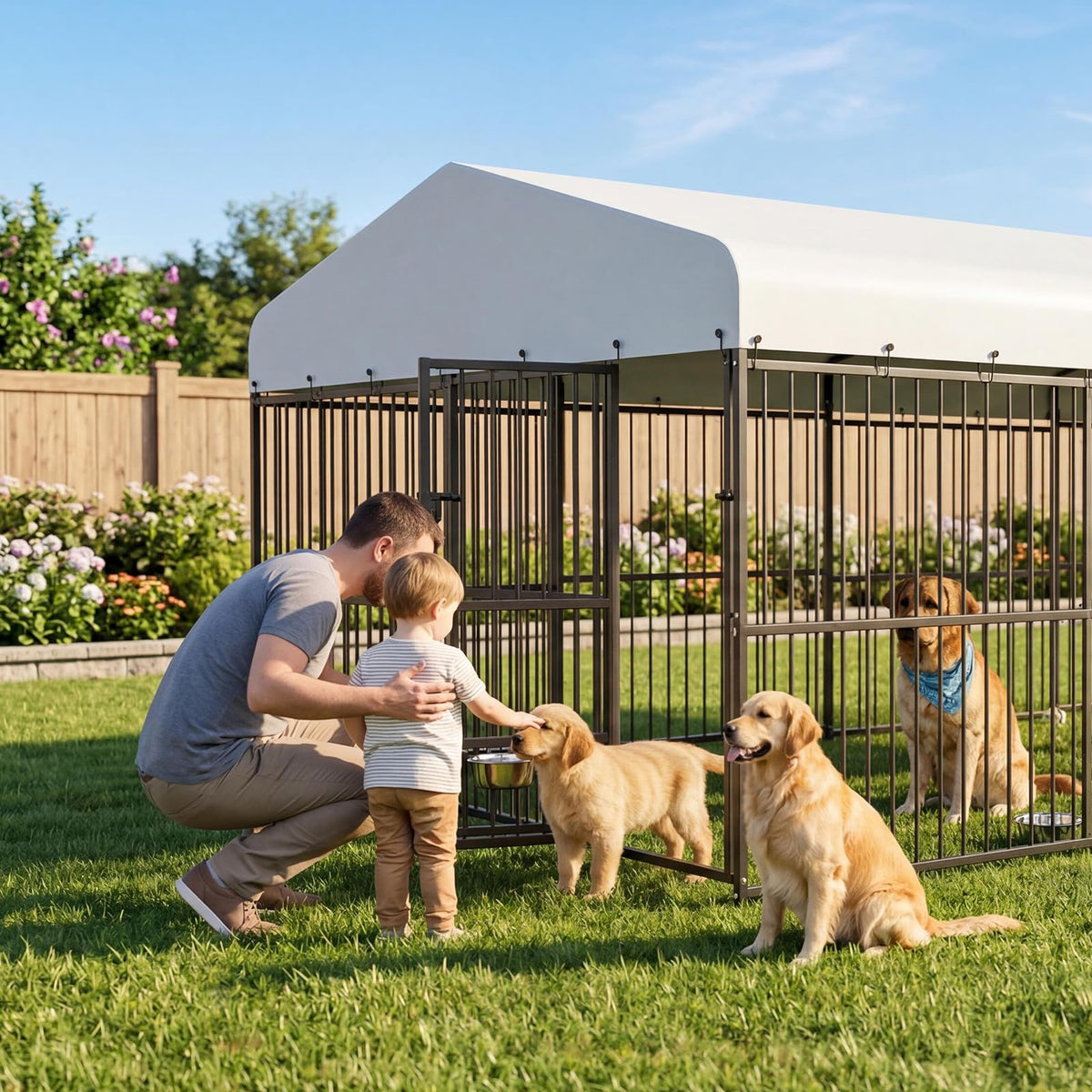 Large Outdoor Dog Kennel with Waterproof Canopy B263783