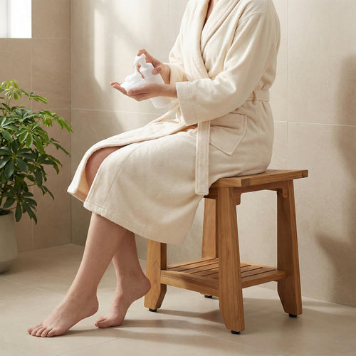 14'' Waterproof Teak Shower Bench with Storage Shelf X1191