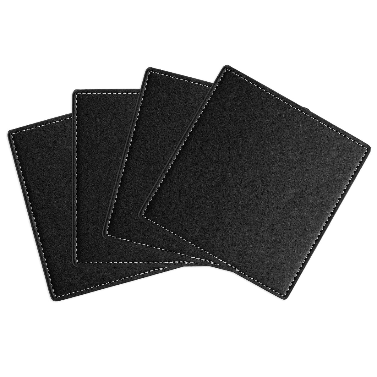 White Stitched Dual Sided Leather Coasters Set of 4 Q853