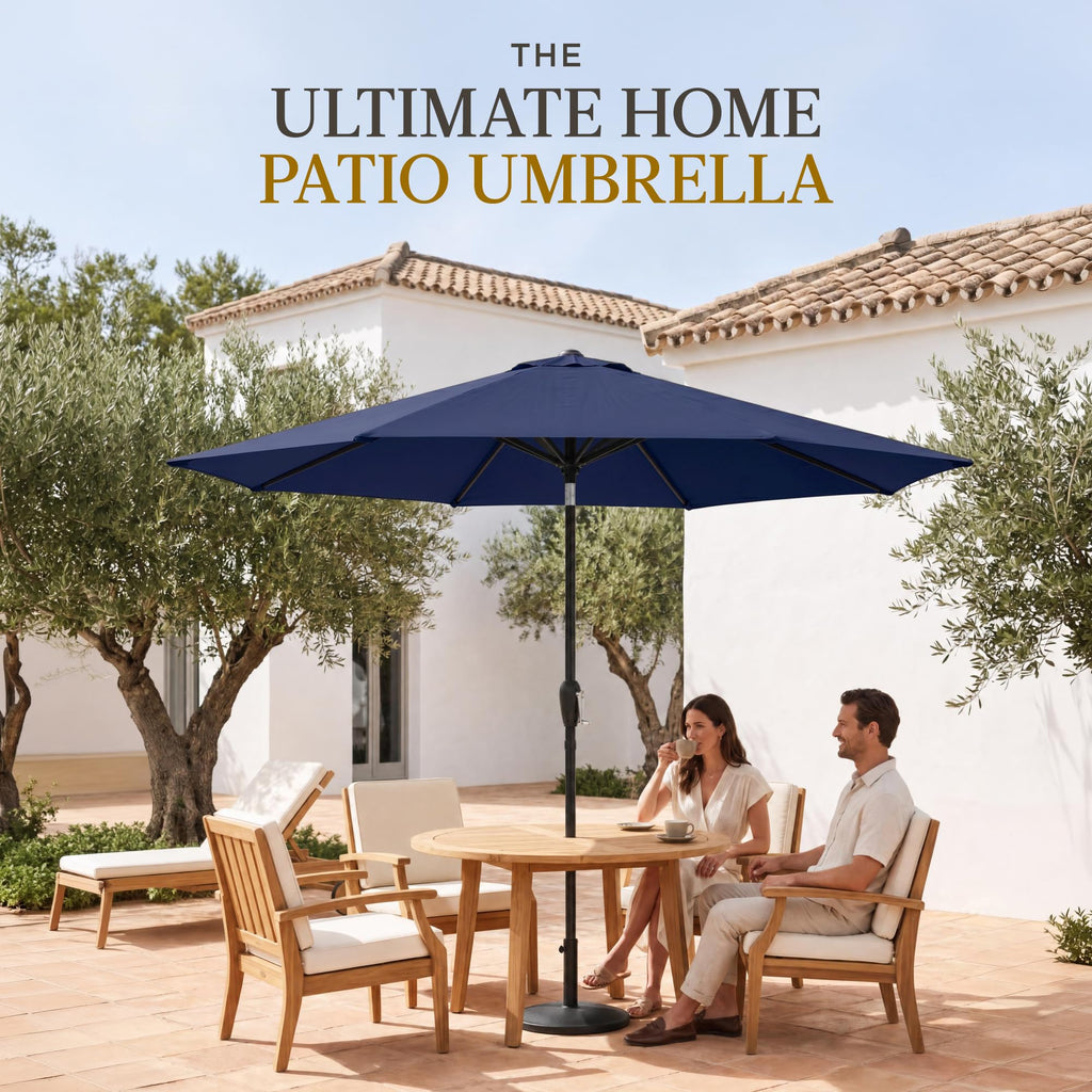 9ft Navy Polyester Patio Umbrella with Aluminum Frame D502787