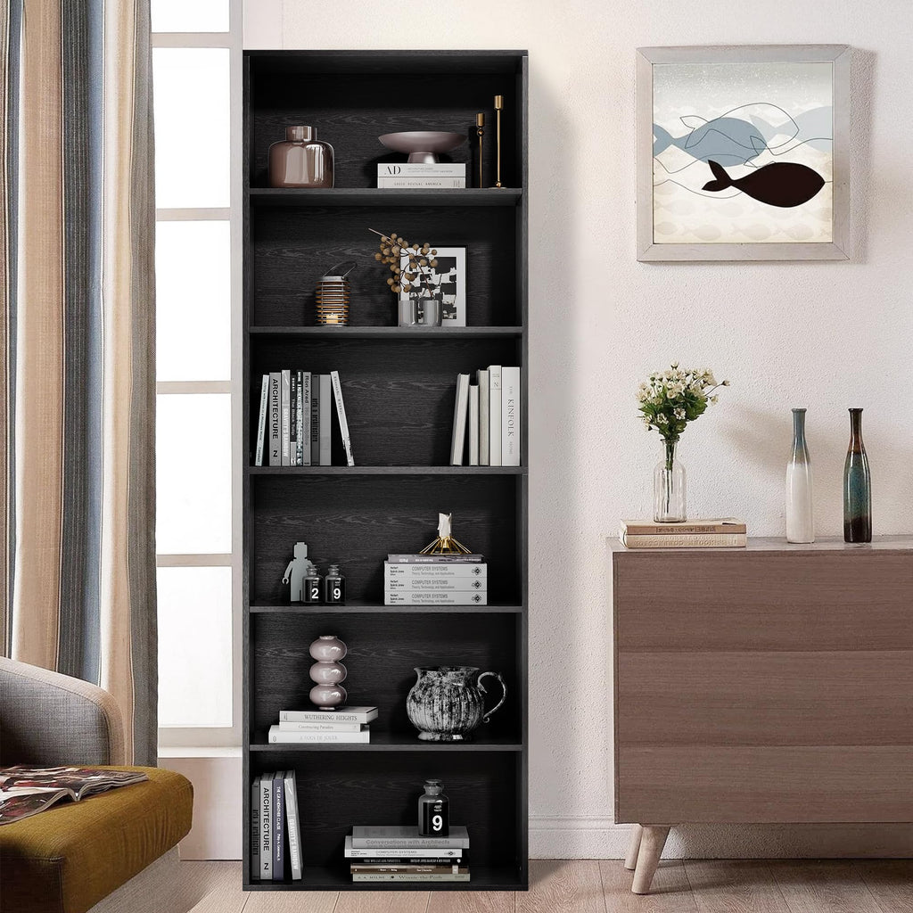 71" Tall 6-Tier Black Bookshelf O933261