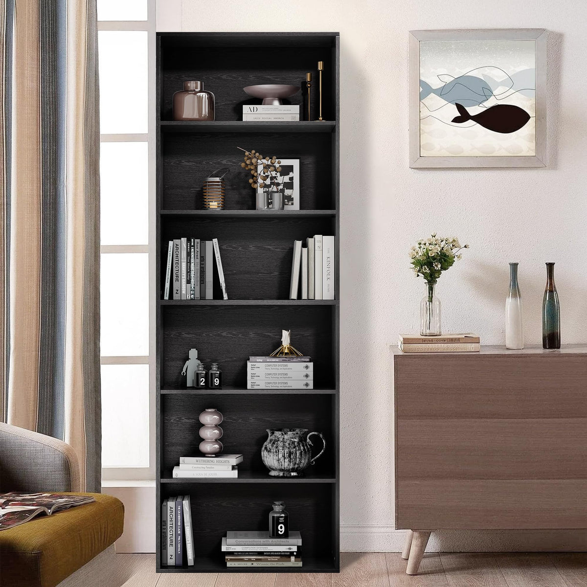 71" Tall 6-Tier Black Bookshelf O933261
