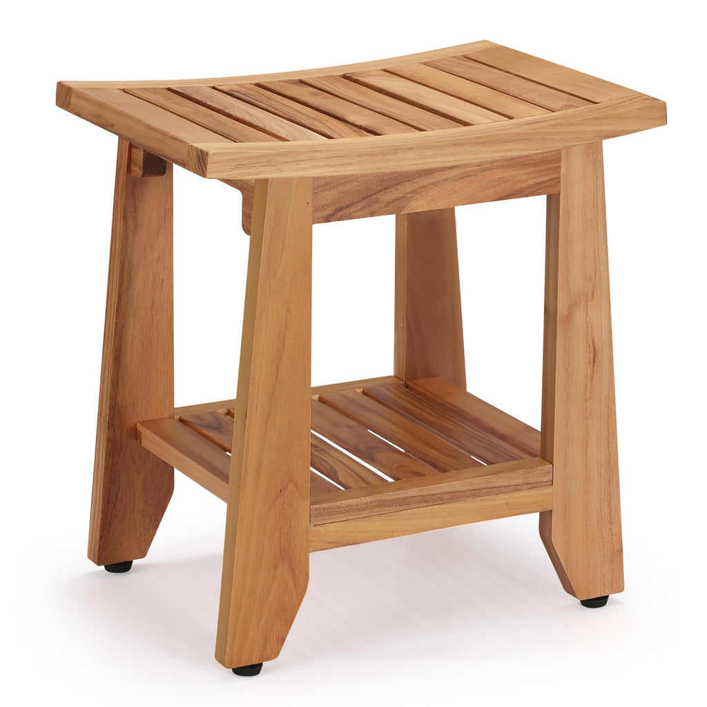 14'' Waterproof Teak Shower Bench with Storage Shelf X1191