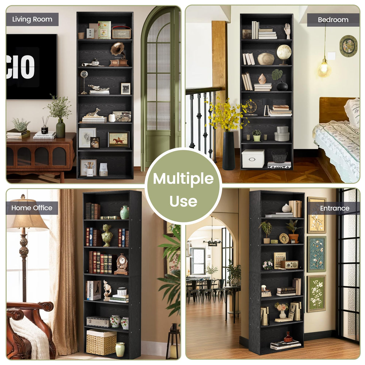 71" Tall 6-Tier Black Bookshelf O933261
