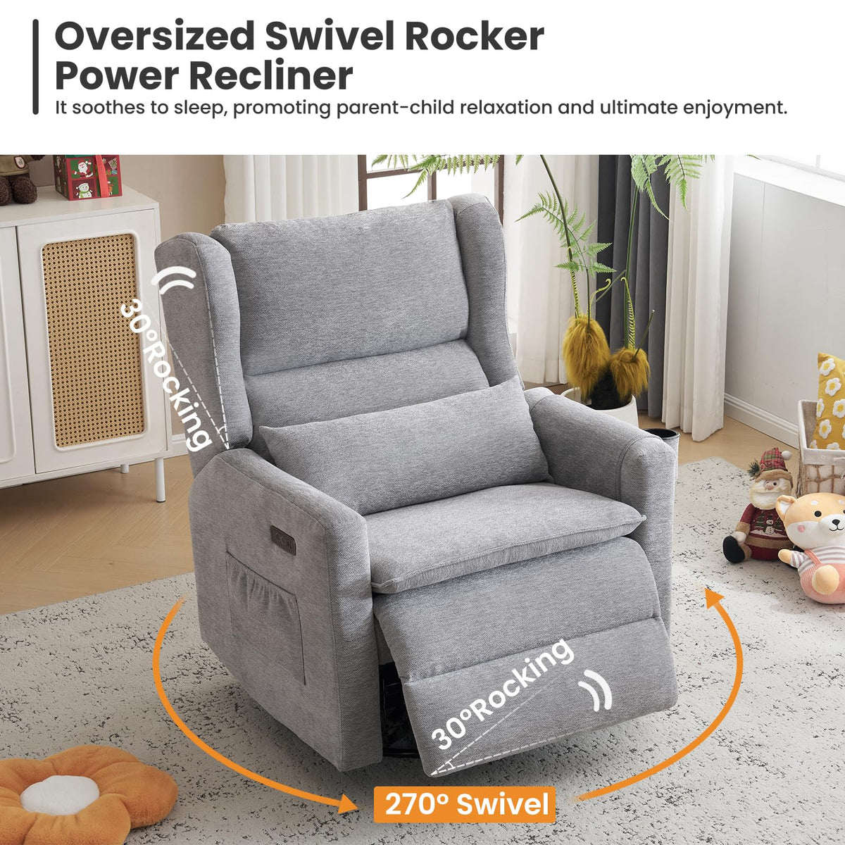 Oversized Swivel Rocker Recliner with Adjustable Headrest M1168