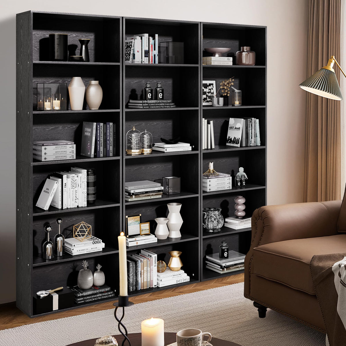 71" Tall 6-Tier Black Bookshelf O933261