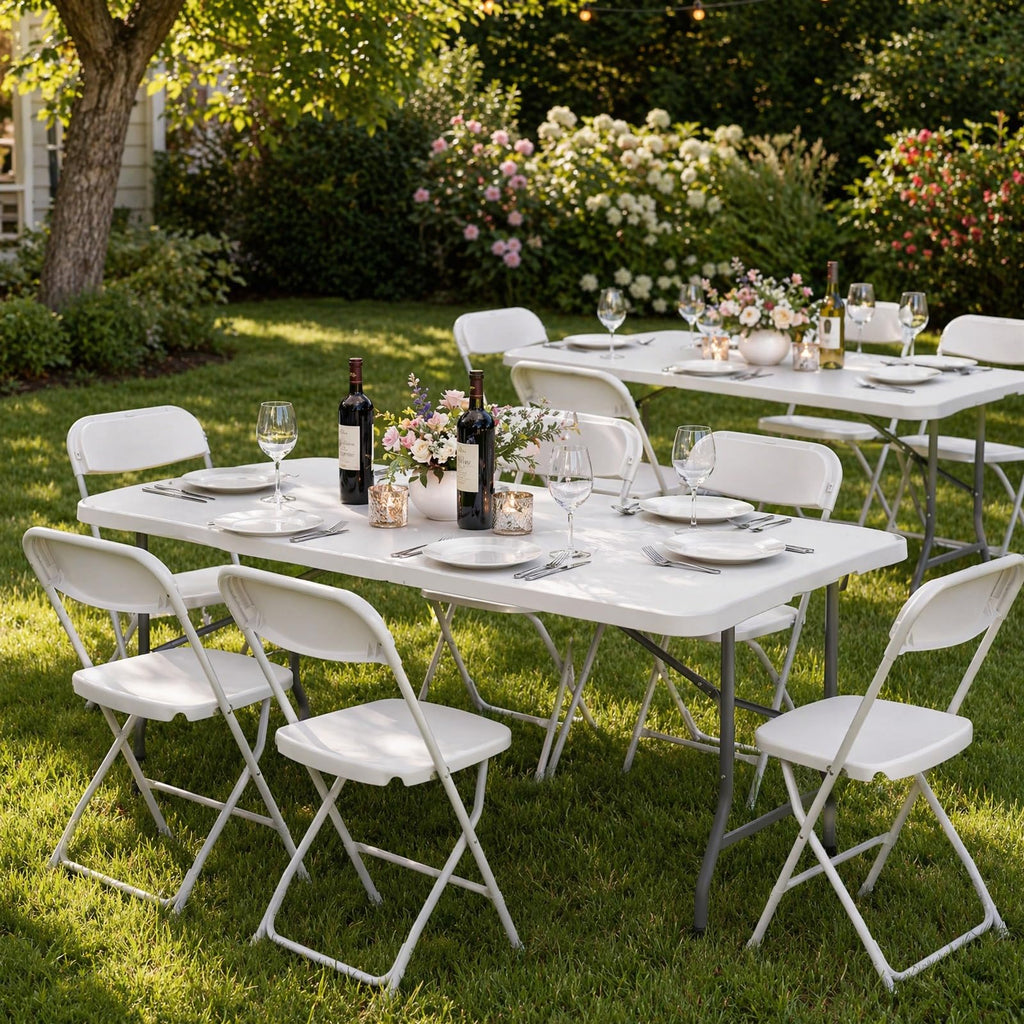 Set of 2 White 6 FT Folding Plastic Table Z246817