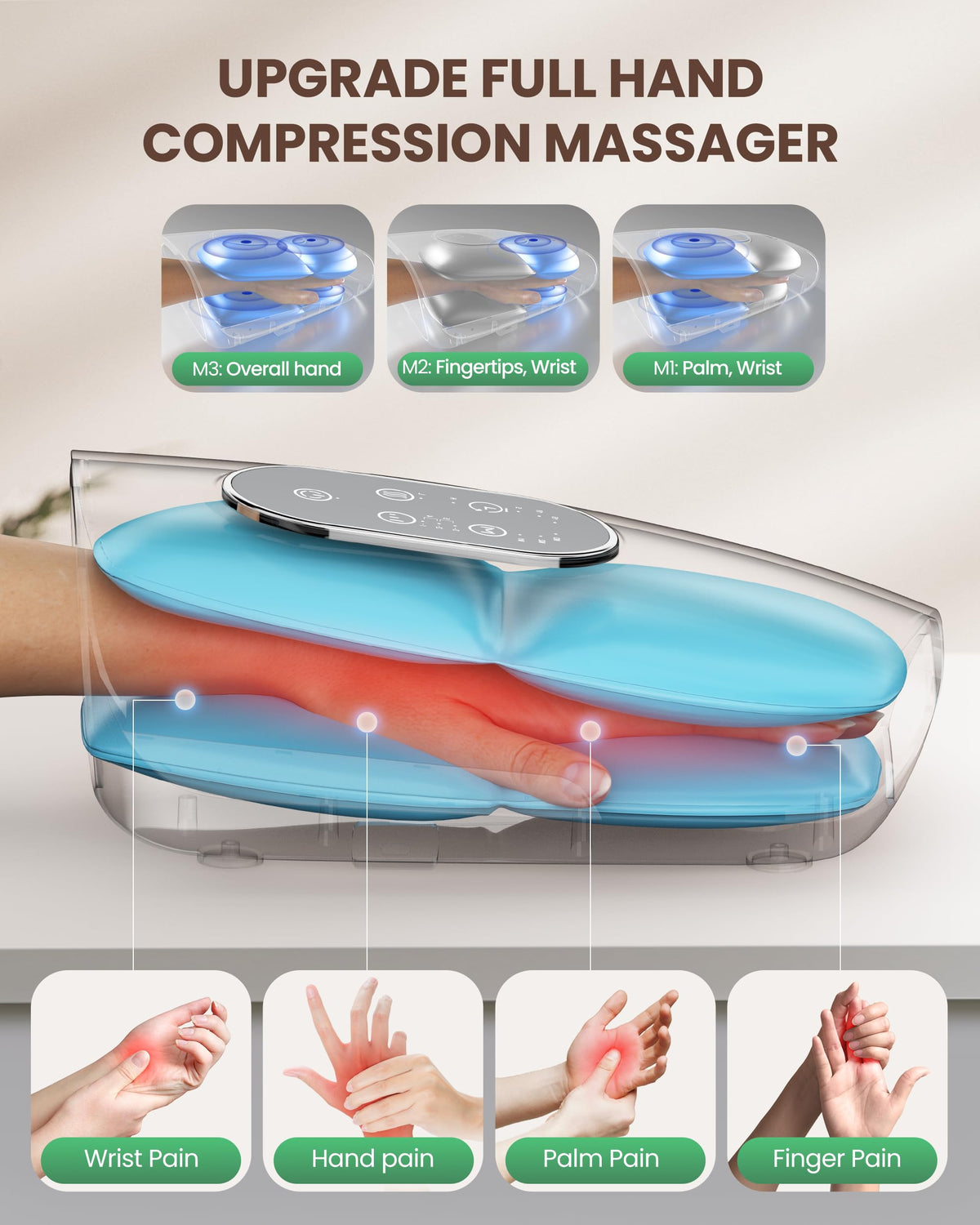 Cordless Hand Massager with Heat Compression Q966