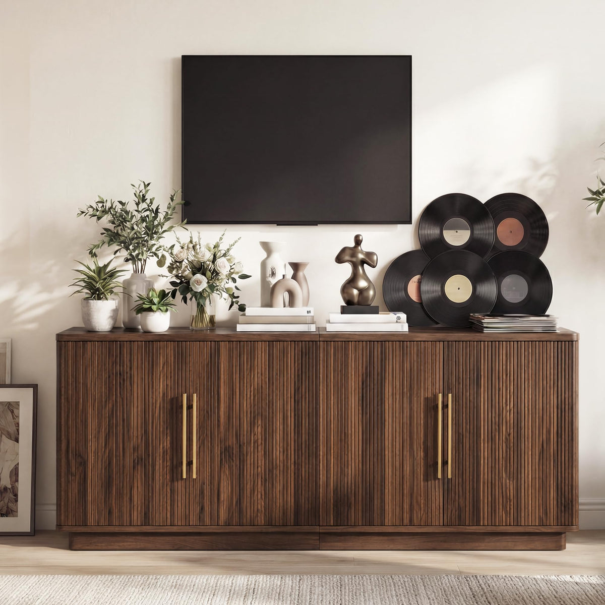 70" TV Stand with 4 Fluted Doors Y691442