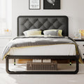 Twin Metal Platform Bed Frame with Linen Upholstered Headboard P9103
