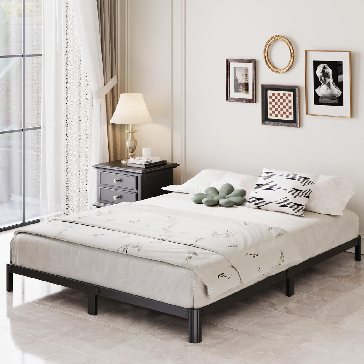 Black 7 Inch Queen Metal Platform Bed Frame P81452
