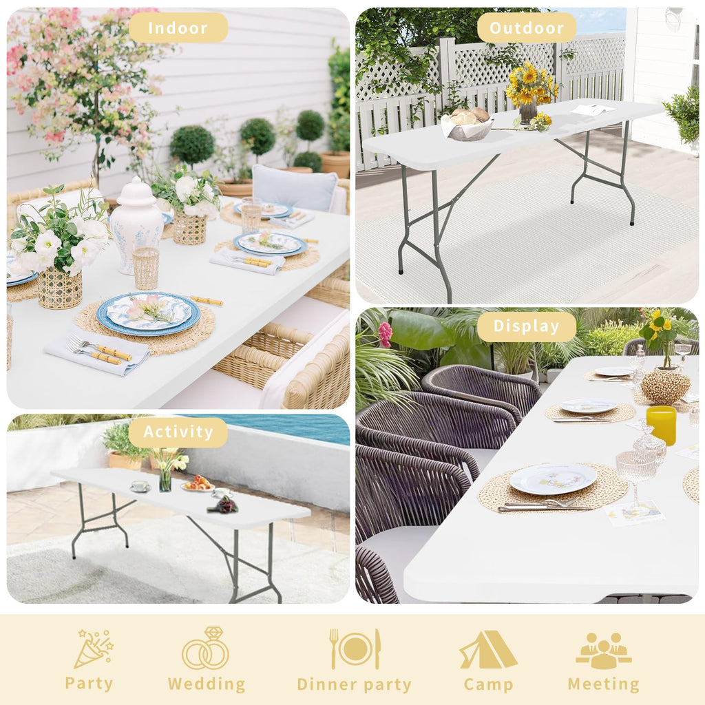 Set of 2 White 6 FT Folding Plastic Table Z246817