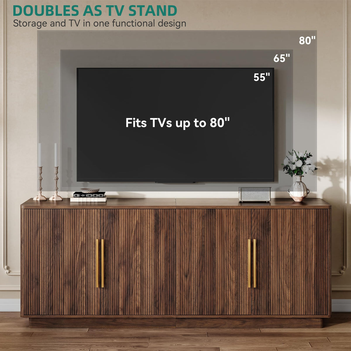 70" TV Stand with 4 Fluted Doors Y691442