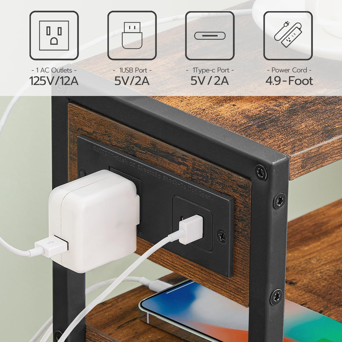 Small Narrow Side Table with Charging Station and Storage Shelf G165954