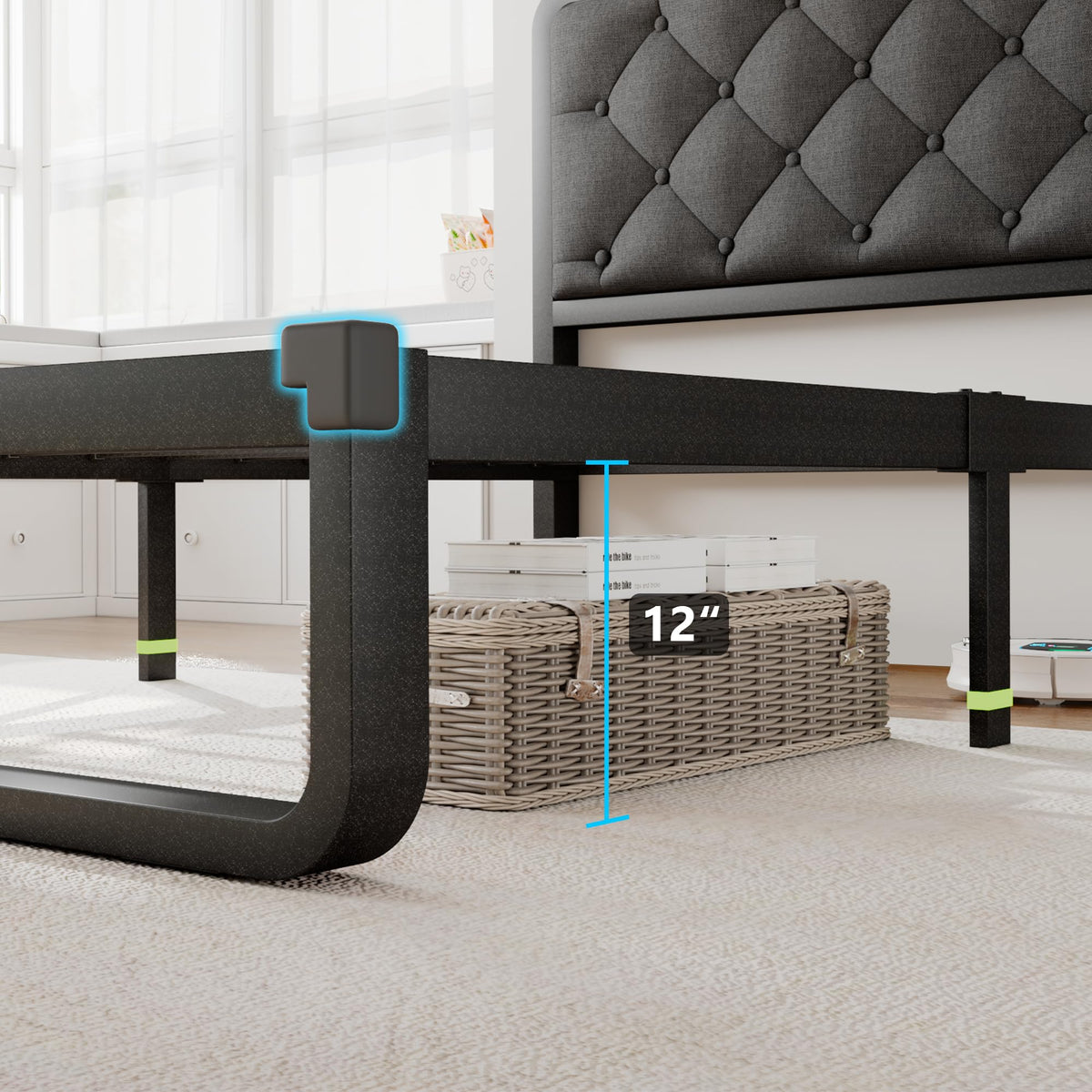 Twin Metal Platform Bed Frame with Linen Upholstered Headboard P9103