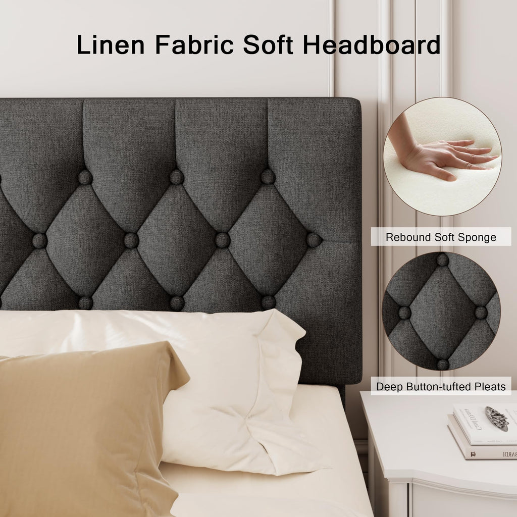 King Size Upholstered Platform Bed with Headboard Q2643