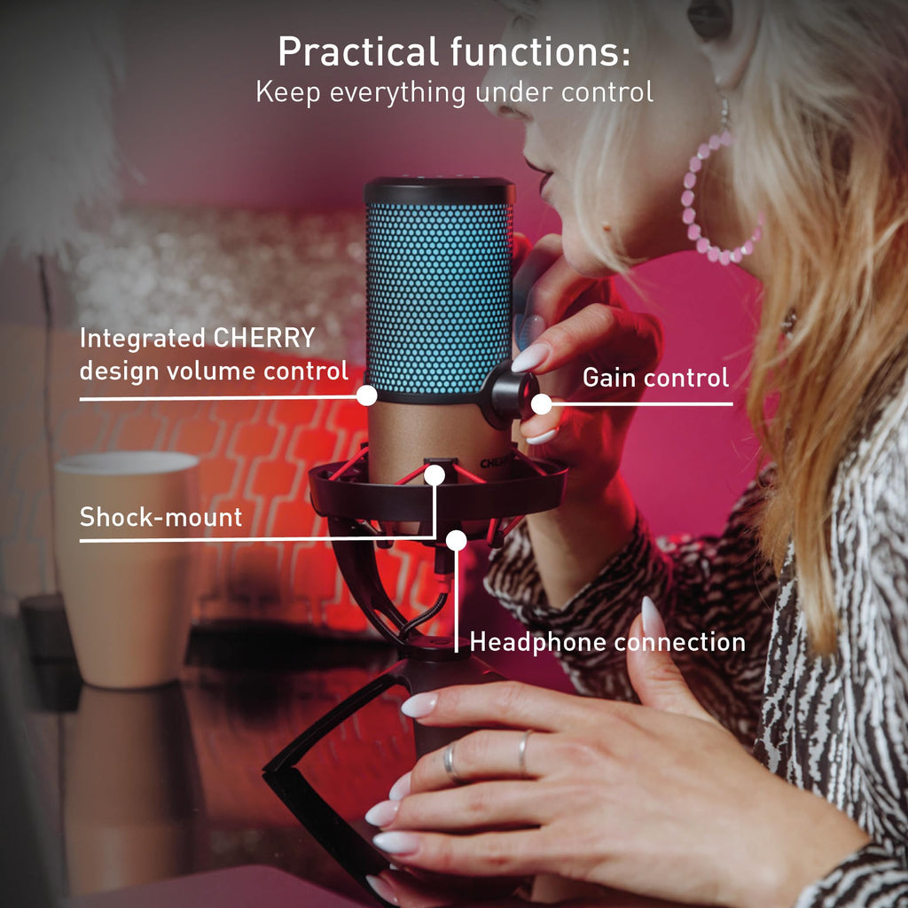 USB Microphone with RGB Lighting, 4 Polar Patterns, Black/Copper V3986