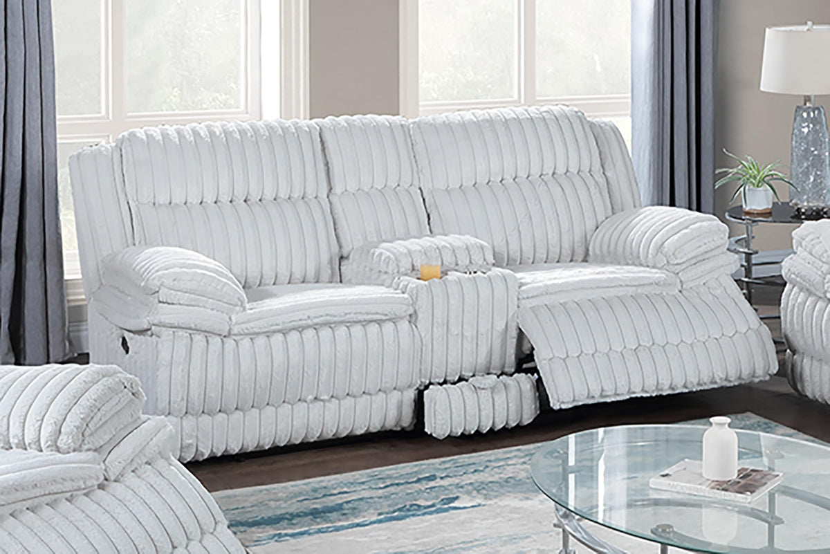 Light Gray Corduroy Reclining Loveseat with Console and Drawer Storage D11640
