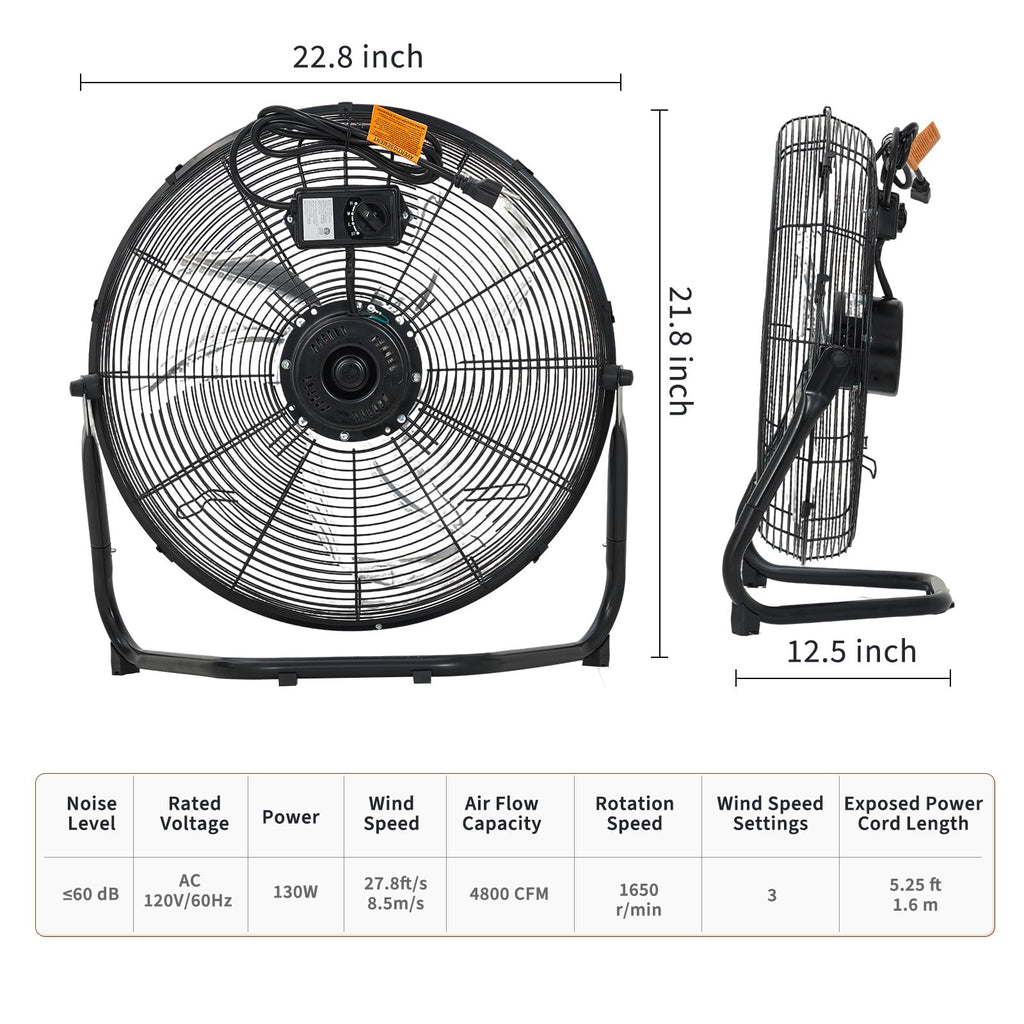 20 Inch 3 Speeds High Velocity Metal Floor Fan A37342