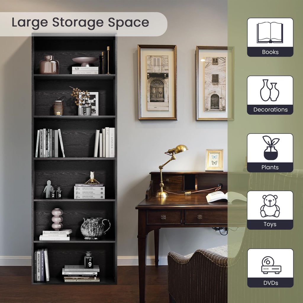 71" Tall 6-Tier Black Bookshelf O933261
