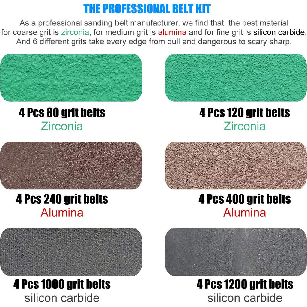 24 Pack 1/2" x 10" Replacement Knife Sharpener Sander Belt Kit 80/120/240/400/1000/1200 Grits O11826