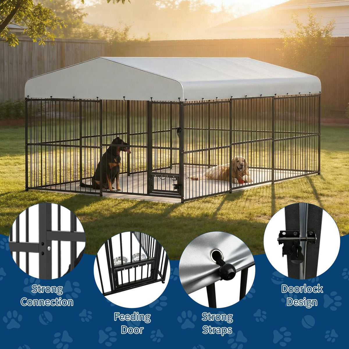 Large Outdoor Dog Kennel with Waterproof Canopy B263783